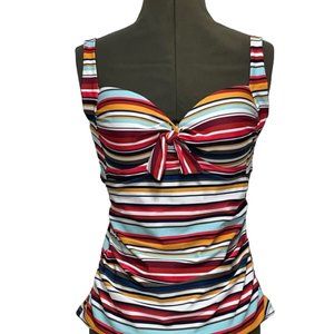ANNE COLE Multi-Colored Tankini Top Ruched On Side NWT
